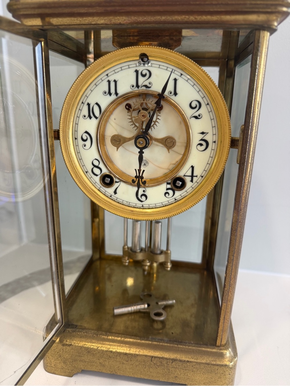 Ansonia Brass and Glass Mantle Clock 10.75" Perfect Conditions,works Great